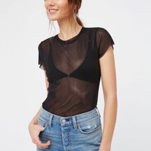 Free People Bring it Back Mesh Tee Black
